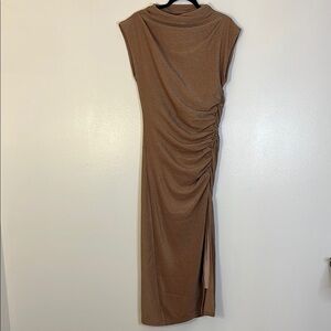 Dress Forum | New mocha & silver fitted maxi dress w/slit Women’s size L sparkly